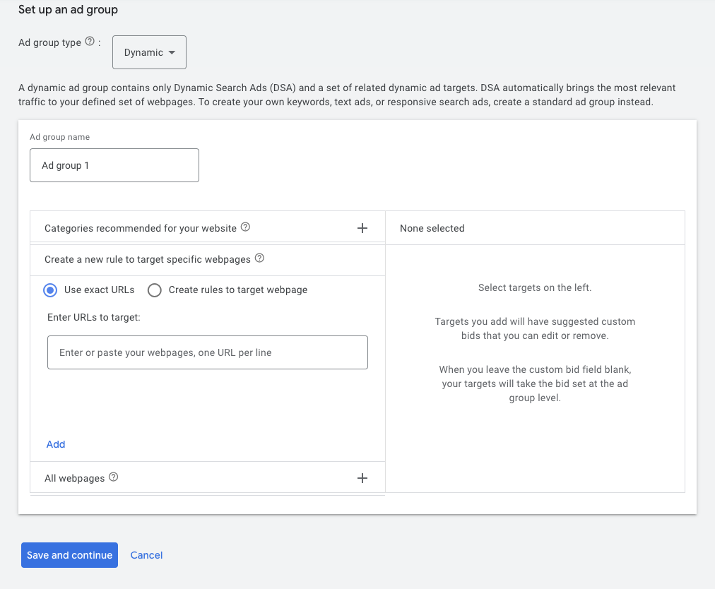 dynamic search ads - ad groups