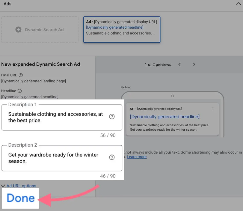 dynamic search ads - enter compelling descriptions