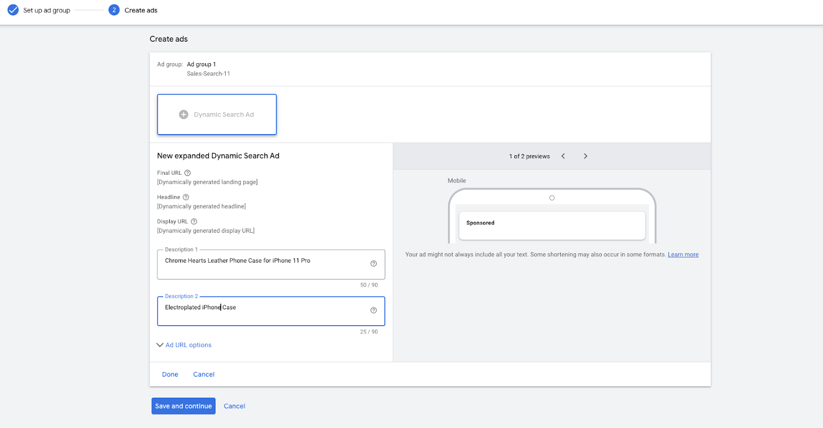 dynamic search ads - publish DSAs