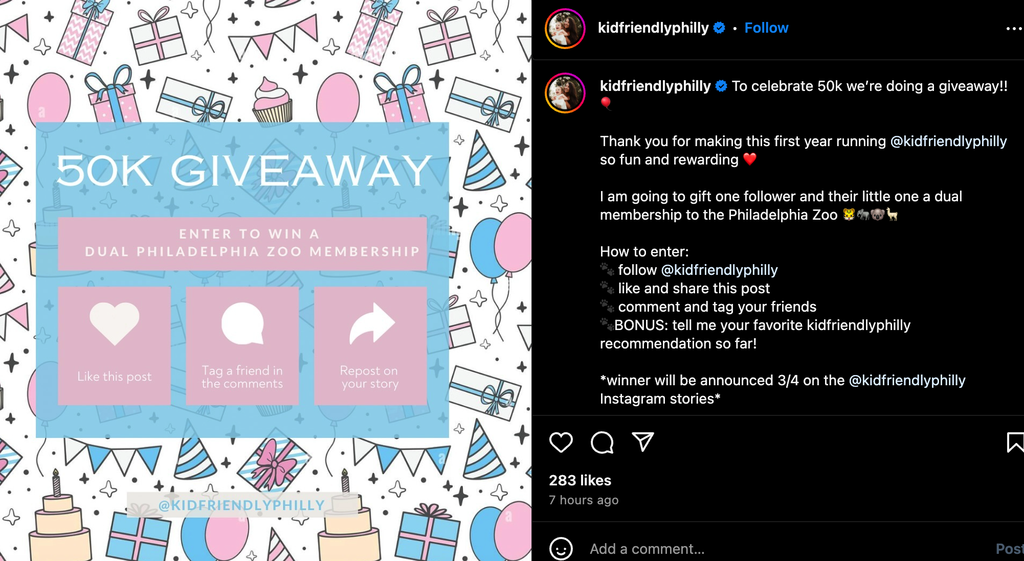 Image showing an example of social media giveaway. 